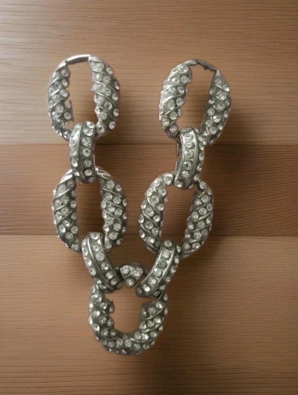 Vintage Rhinestone Chain Link Embellishment Silver Tone Crystal Salvage Crafting